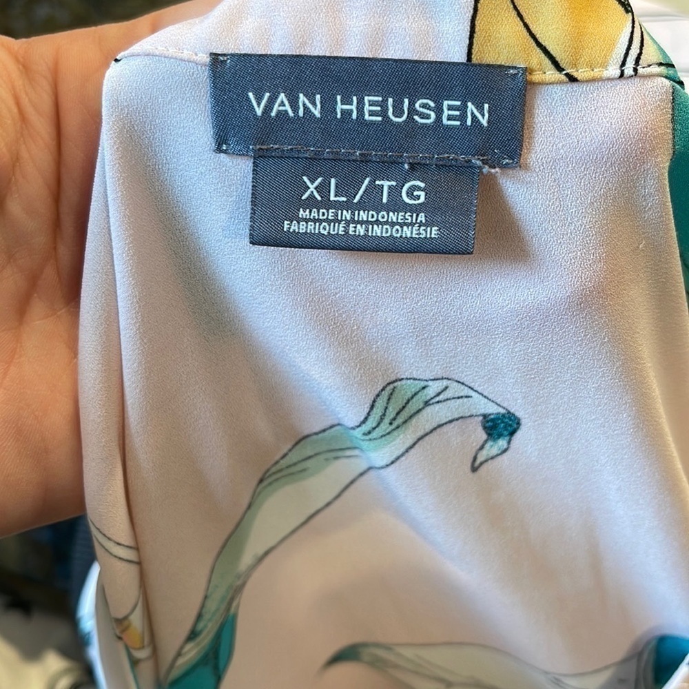 Van Heusen Flowy Leaf Design Office Dressy Top Blouse XL - Picture 2 of 6